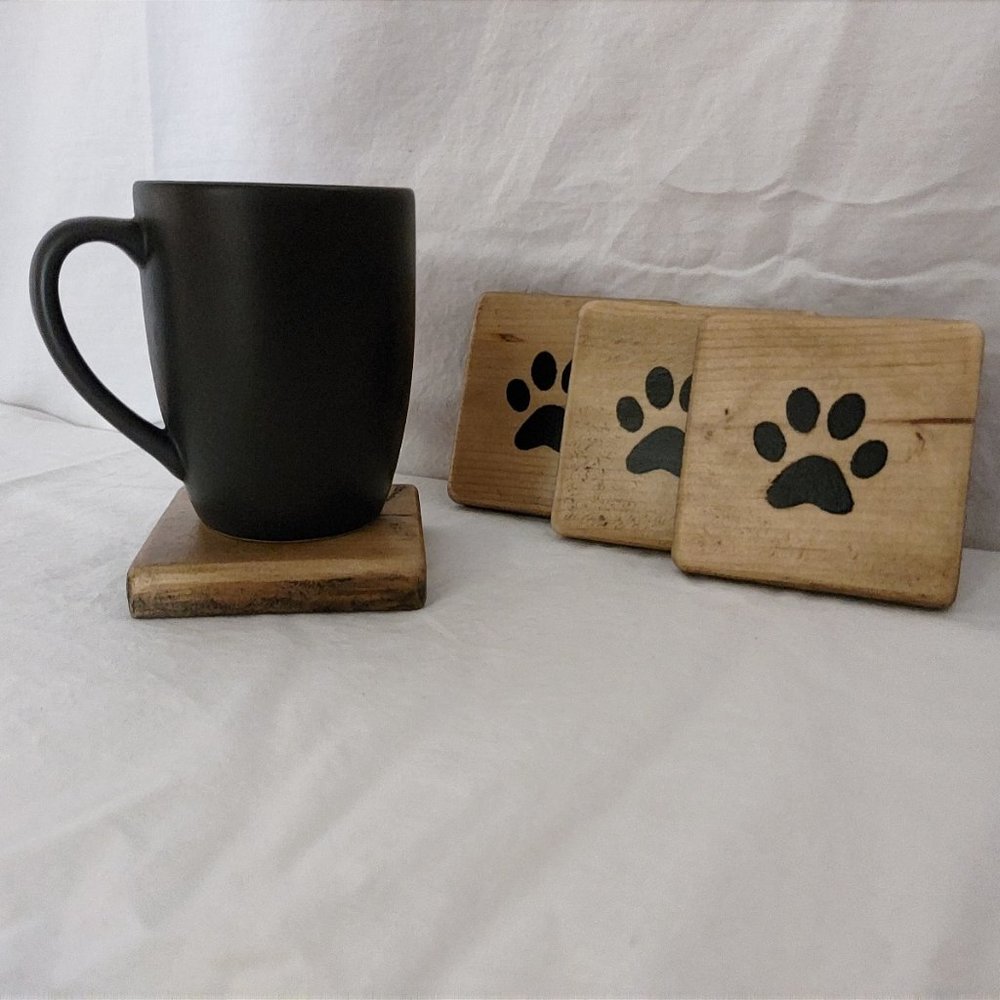 Hand-crafted Wood Puppy Paw Coasters